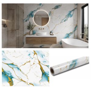 Papel Adhesivo 45 Cm x 10 Mts Mármol Azul VA-19003 Brillante