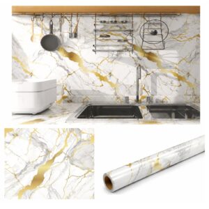 Papel Adhesivo 60 X 10 Mts Brillante Mármol Blanco VAG-19017