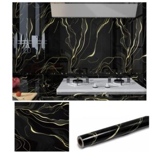 Papel Adhesivo De 60 X 10 Mts Brillante Mármol Negro VAK-19019