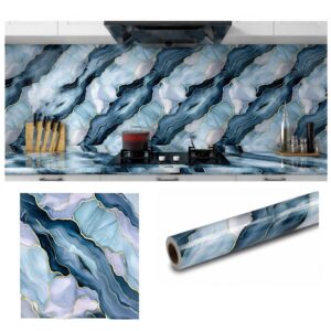Papel Adhesivo De 60 X 10 Mts Brillante Mármol Azul VAG-19023