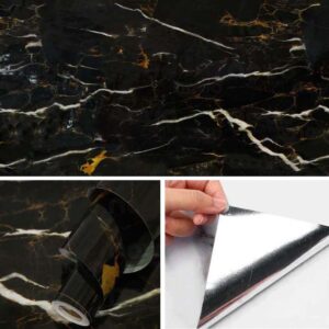 Vinilo Adhesivo Para Pared Mármol Negro De 60 cm x 10 mts VA-17458