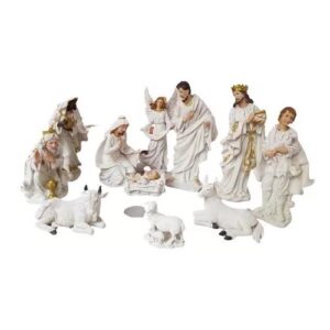 Pesebre De 40 Cm Con 12 Piezas Blanco
