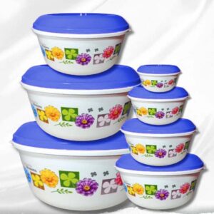 Set De Recipientes Herméticos Plásticos X 7 Unidades Azul Flores