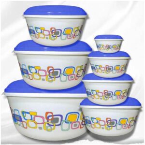 Set De Recipientes Herméticos Plásticos X 7 Unidades Azul Cuadros