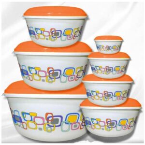 Set De Herméticos Recipientes Plásticos X 7 Unidades Naranja Cuadros