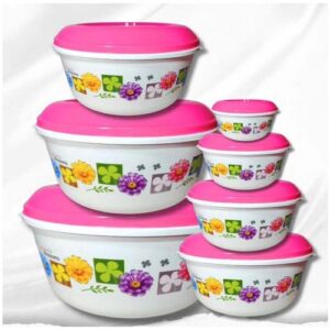 Set De Recipientes Herméticos Plásticos X 7 Unidades Rosa Flores