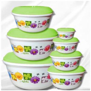 Set De Recipientes Herméticos Plásticos X 7 Unidades Verde Flores