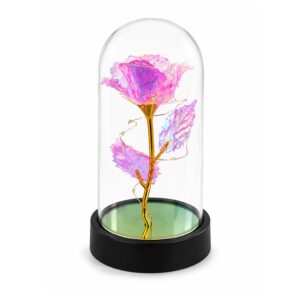 Rosa Eterna Decorativa Rosado Con Luz