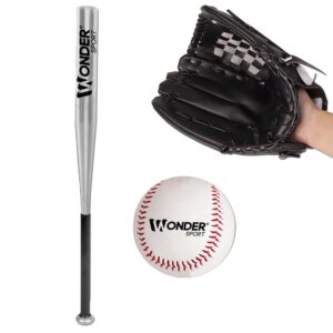 Kit De Baseball Con Bate Plateada De 24” Pelota Y Guante