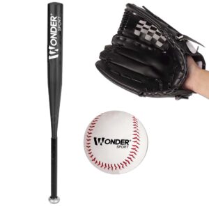 Kit De Baseball Con Bate Negro De 24” Pelota Y Guante
