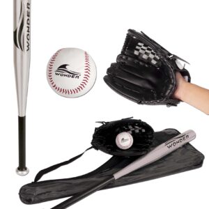 Kit De Baseball Con Bate Azul De 29” Pelota Y Guante Plateado