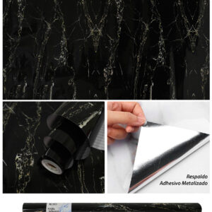 Vinilo Adhesivo Para Pared Mármol Negro De 60 cm x 10 mts VA-17451