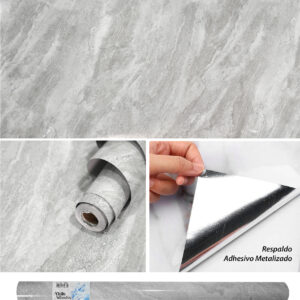 Papel Adhesivo De 60 Cm X 10 Mts Brillante Mármol Gris VA-17469